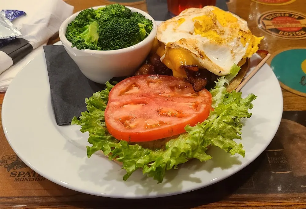 Antelope Burger with Cheese Bacon and Fried Egg